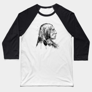 Native American Side Face Black and White Baseball T-Shirt